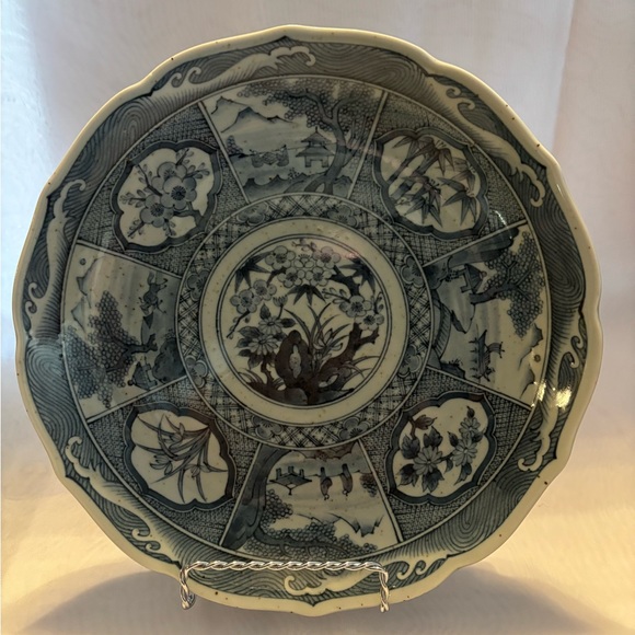 Kikho Shikunshi Platting Arita Porcelain Blue White Signed Plate, Diameter 10” - Picture 2 of 4